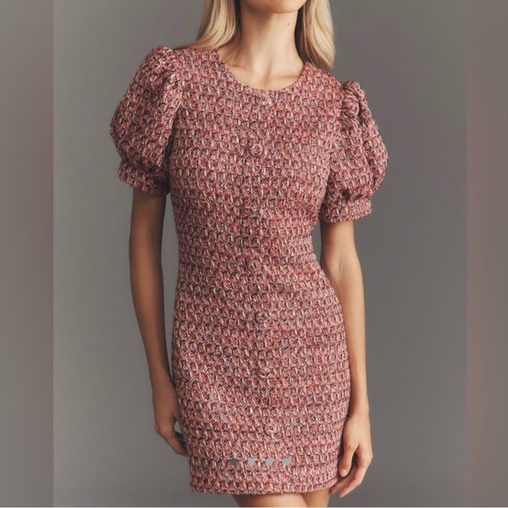 NWT Endless Rose Elegant Pink Tweed Mini Dress Anthropologie